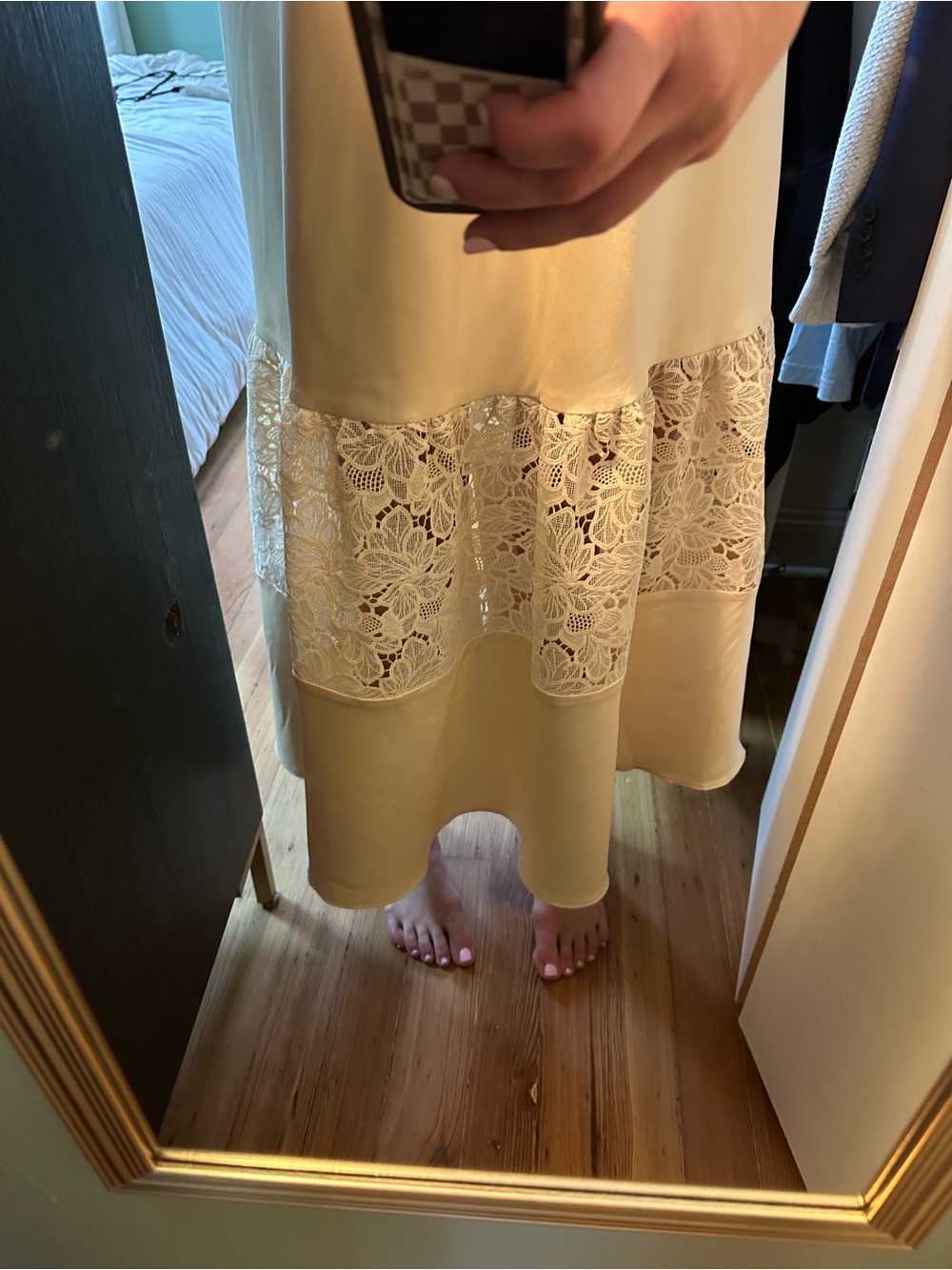 BHLDN Cream Satin Lace-Panel Midi Dress - Picture 6 of 8